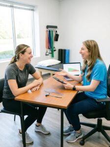 Patient working with a provider at a performance physical therapy clinic in Farmingdale, NY